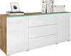 Modern 150cm Chest of Drawers for the Living Room, 3 Drawers, 2 Cabinets, Wotan, White Gloss