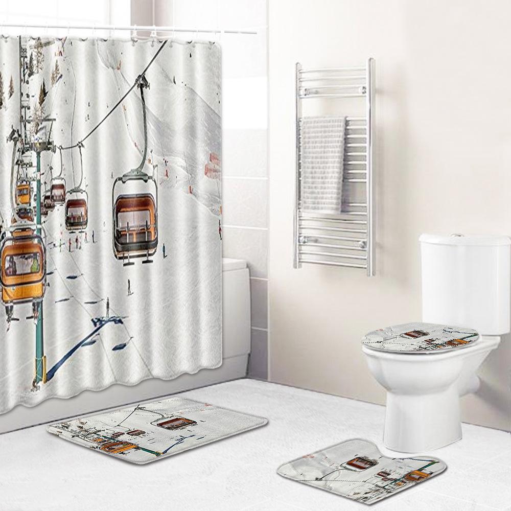 

Healing Tree Hole Bathroom Shower Curtain Floor Mat Toilet Cover Foot Mat Four-Piece Pattern Size Shower curtain 180 * 180cm + 45 * 75cm