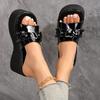 Fashion Summer new slope heel sandals women's fashion round head open toe metal buckle a slip-on waterproof platform high heels