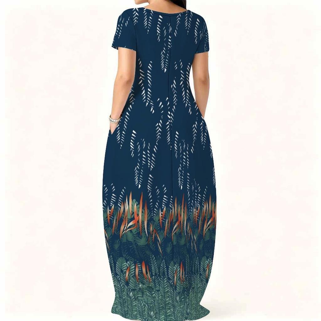 Women Loose Round Neck Short Sleeve Dress Plus Size Summer Light Casual Outfit