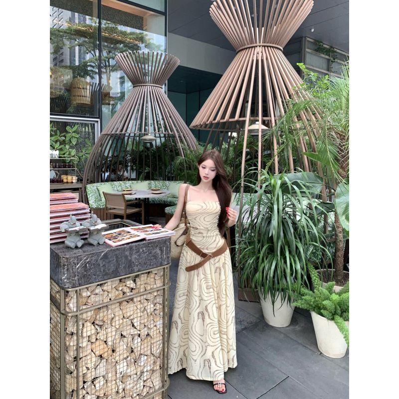 Kumikumi Pure Desire Style Sexy Temperament Chic Sling Dress Women Summer Waist Hugging Slimming Large Swing Skirt Long Dress