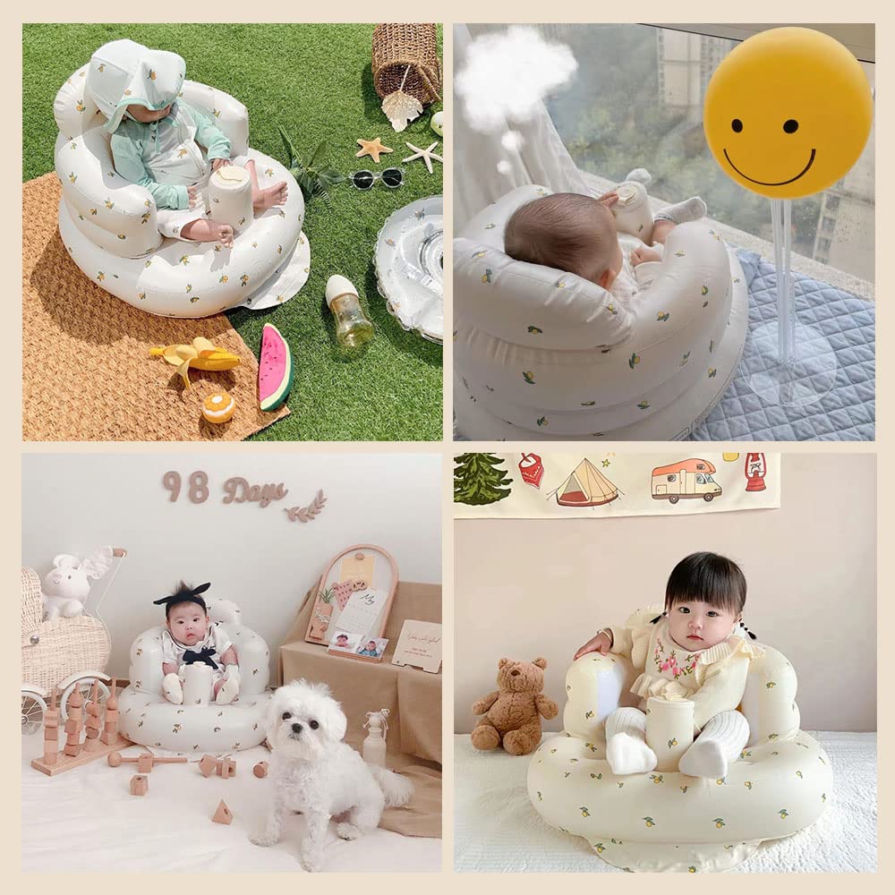 Dodulara Baby Bath Chair, Fluffy Shower Chair for Baths and Meals, Foldable, Inflatable, and Water-Resistant for Sitting Practice (Bear)