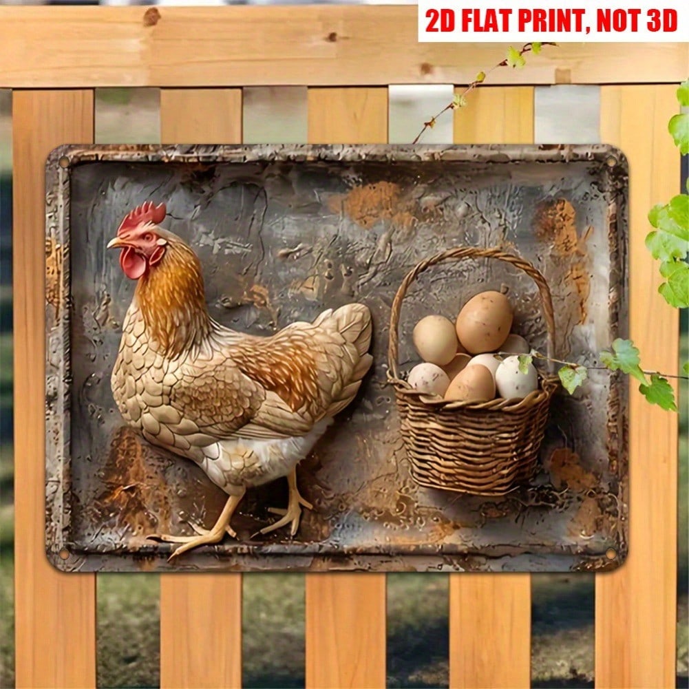 Rustic Chicken Egg Farmhouse Metal Wall Art 8x12 Inch Vintage Kitchen Decor Durable Indoor Outdoor Garden Patio Sign