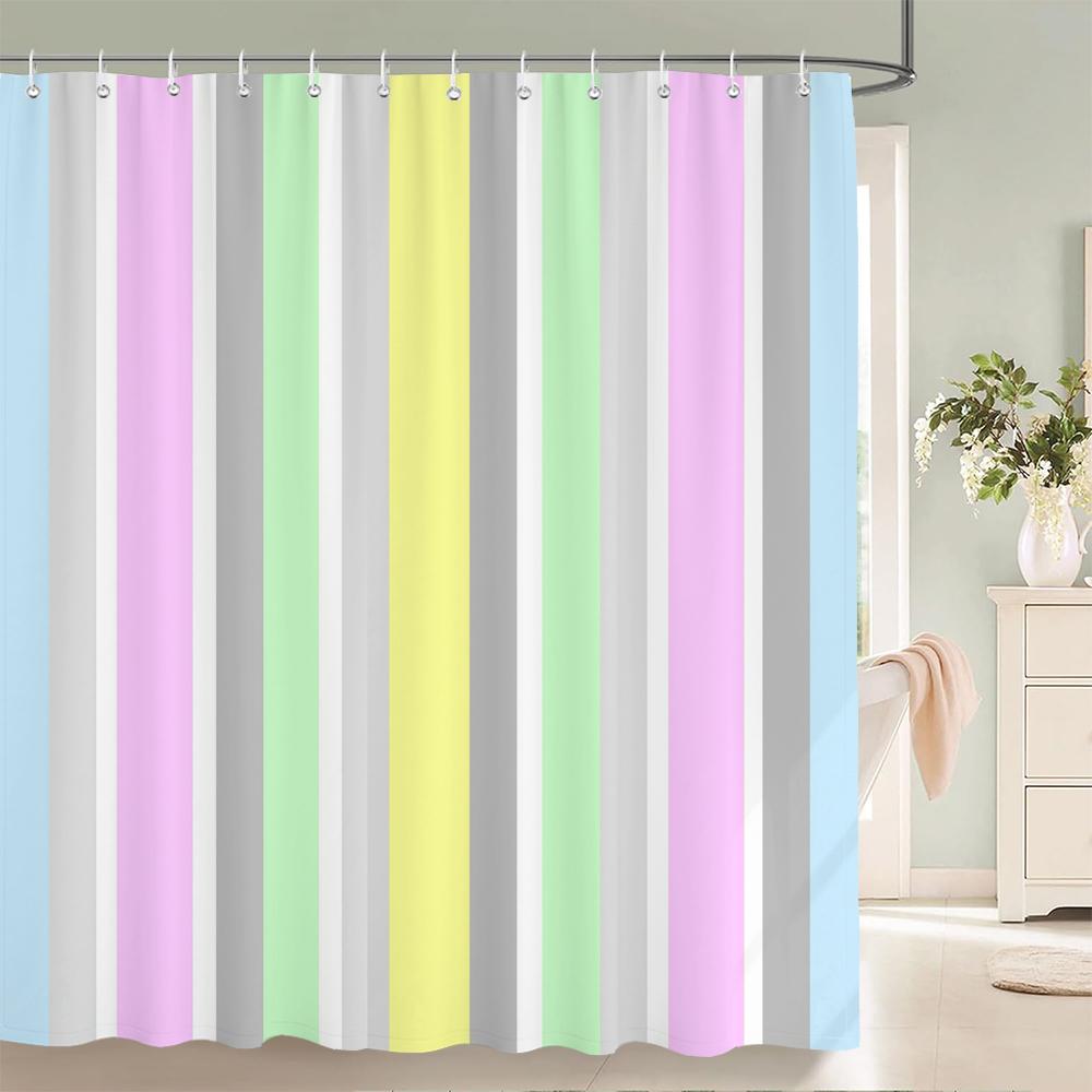 

Геометрическая полоска Принт Занавеска для душа Цвет Искусство Полиэстер Ткань Занавеска для душа Домашнее Украшение для ванной комнаты Занавеска с крючками W90xH180cm