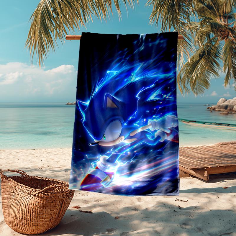 Ultra-Soft Beach Towel with Sonic Theme,Ideal for Pool - Camping, Diving - Perfect Travel Essential, Vibrant Beach Towel.