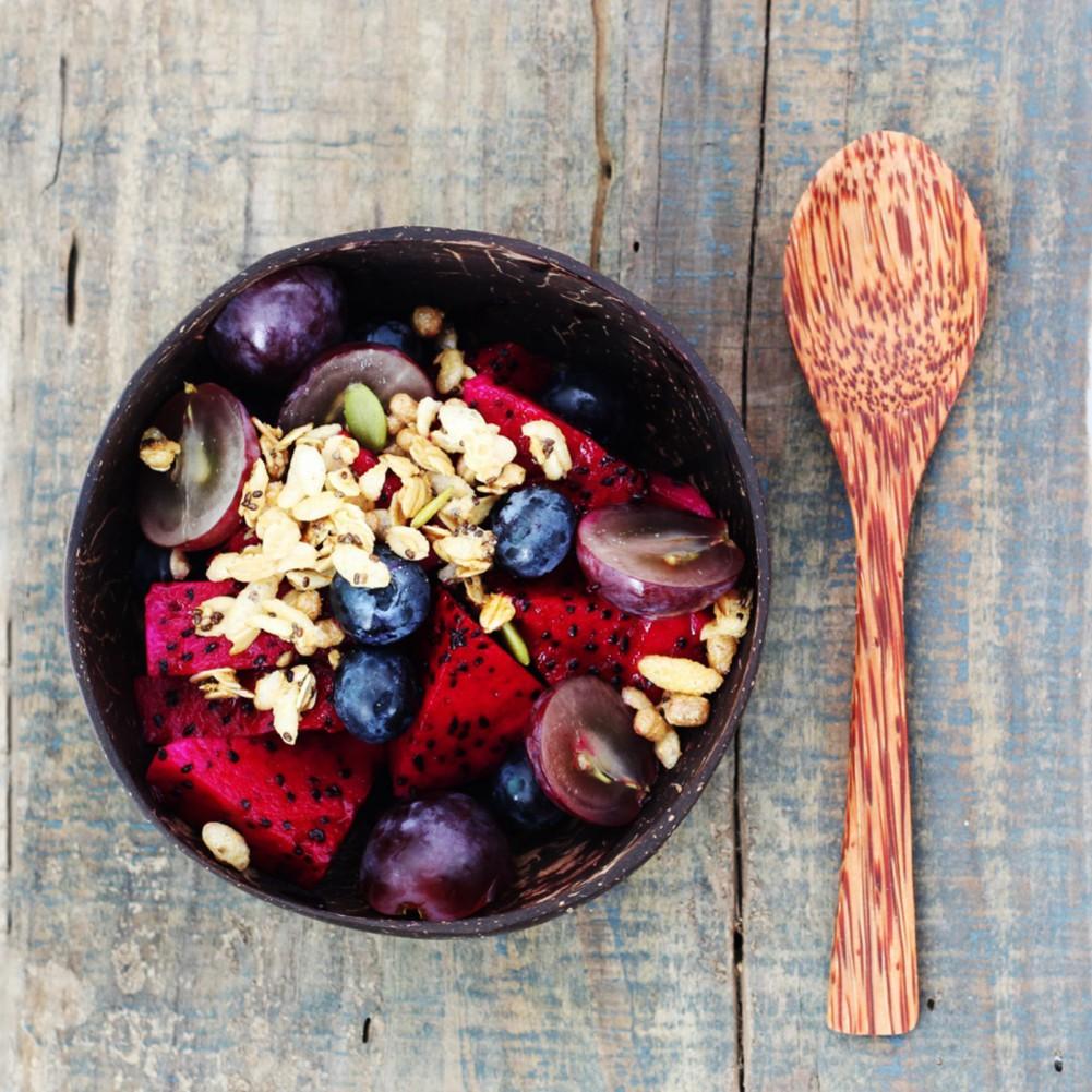 Přírodní kokosová miska na servírování jídel Dřevěná salátová Dřevěná opakovaně použitelná miska Mísa na ovocný salát Rýžová miska Lžíce Kuchyňské nádobí