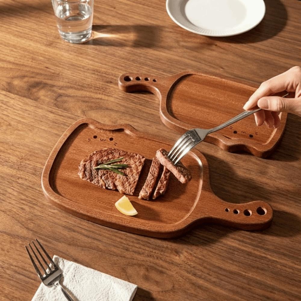 Solid Wood Ebony Wood Cutting Board Thickened Kitty Shape Steak Tray Fruit Chopping Board Kitchen