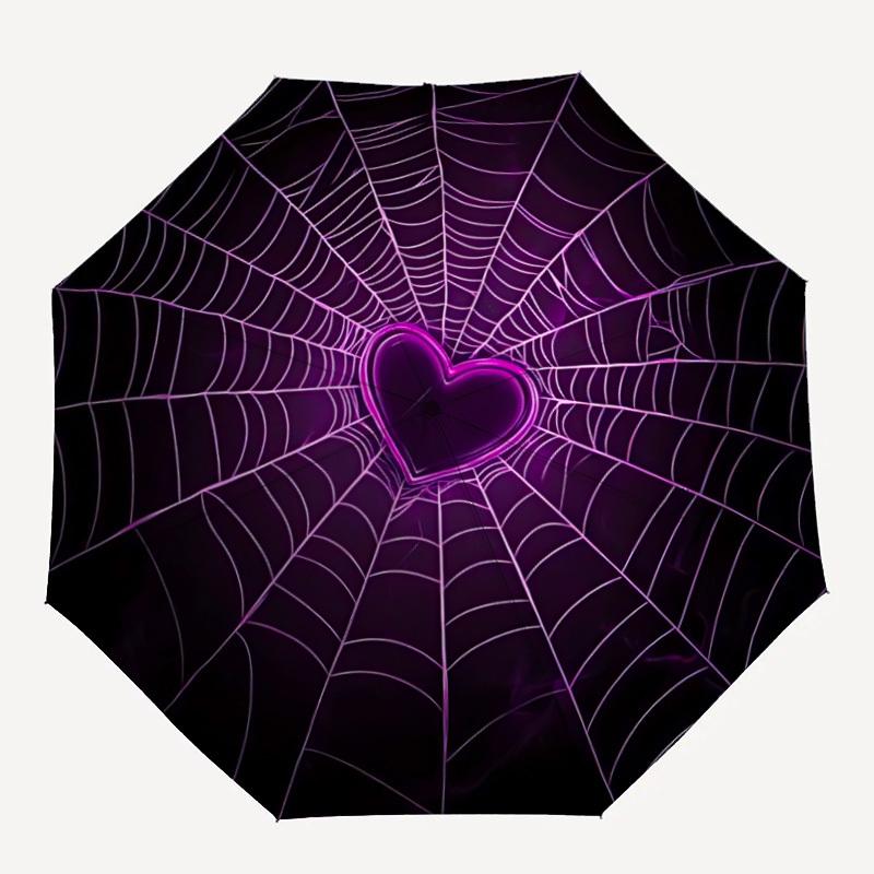 

1pc Spider Web Heart Automatic Open/Close Umbrella, Portable Folding Umbrella, Compact Travel Umbrella for110