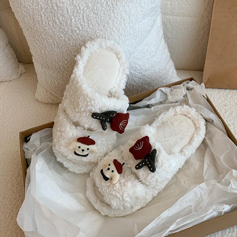

Милые мультяшные тапочки-шлепанцы с пушистым щенком, женские зимние 2025, новые, универсальные, на толстой подошве с увеличением высоты, для ношения на улице, хлопковые тапочки, тренд 41 белый