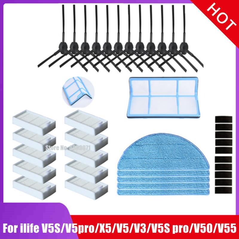 Side Brush+hepa Filter+Mop Cloth+magic Paste Accessories for Ilife V5s Ilife V5pro X5 V5 V3 V5s Pro V50 V55 Vacuum Cleaner Parts