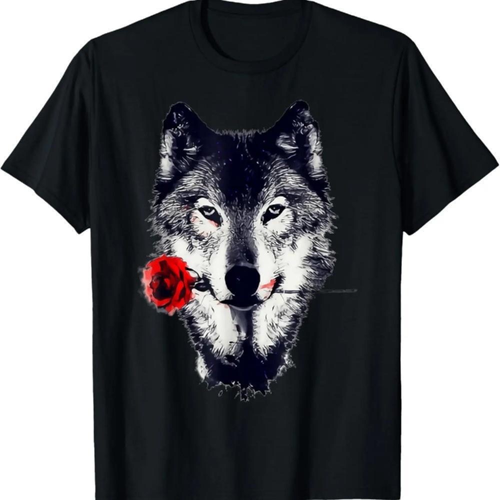 

Подарочная футболка с рисунком волка и розы XXXXXL чёрный