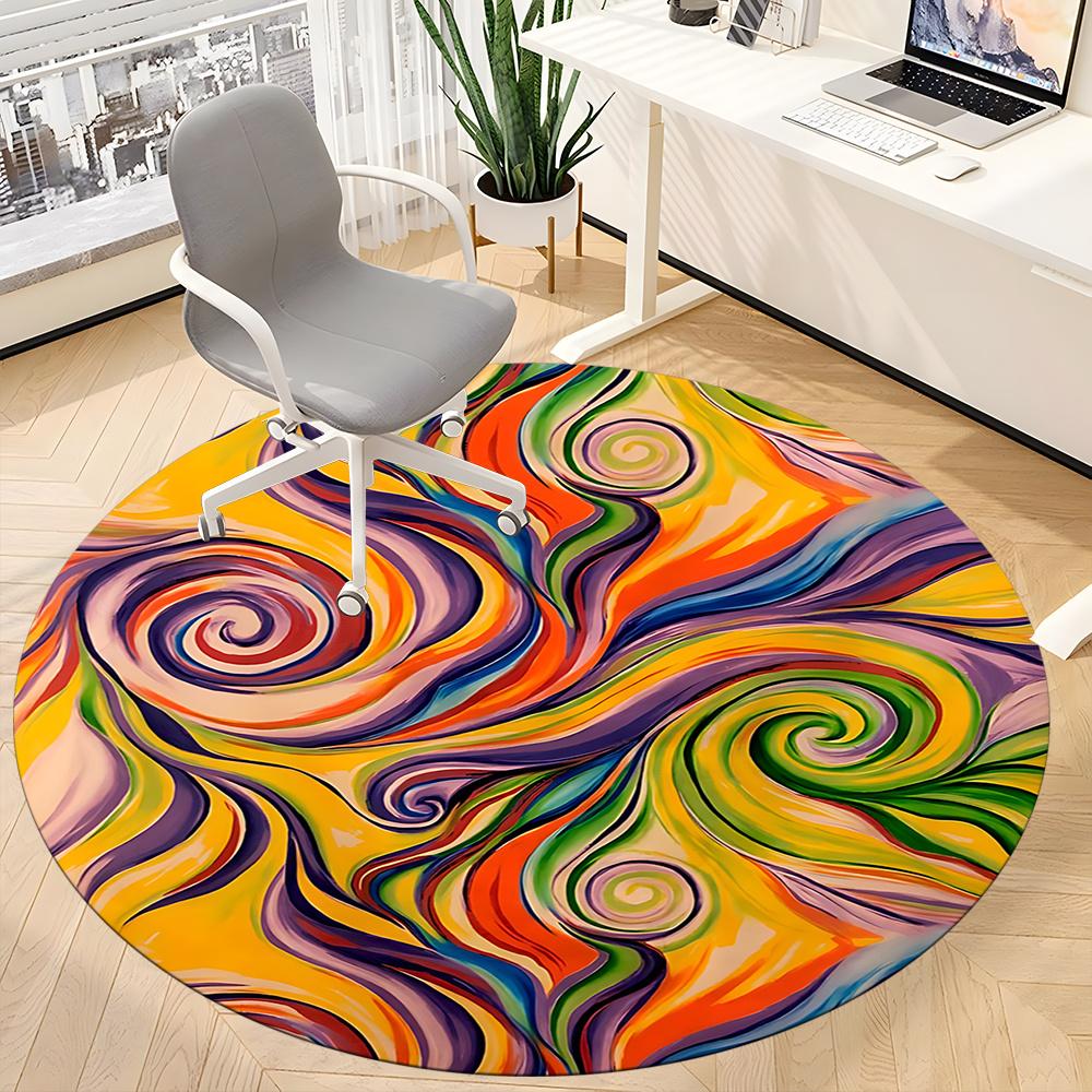 1pc Swirls Abstract Office Round Area Rug, Indoor Mat Suitable ForOffice, Under Office Chairs Bedroom Living Room Home Decor, Room Deco Q033