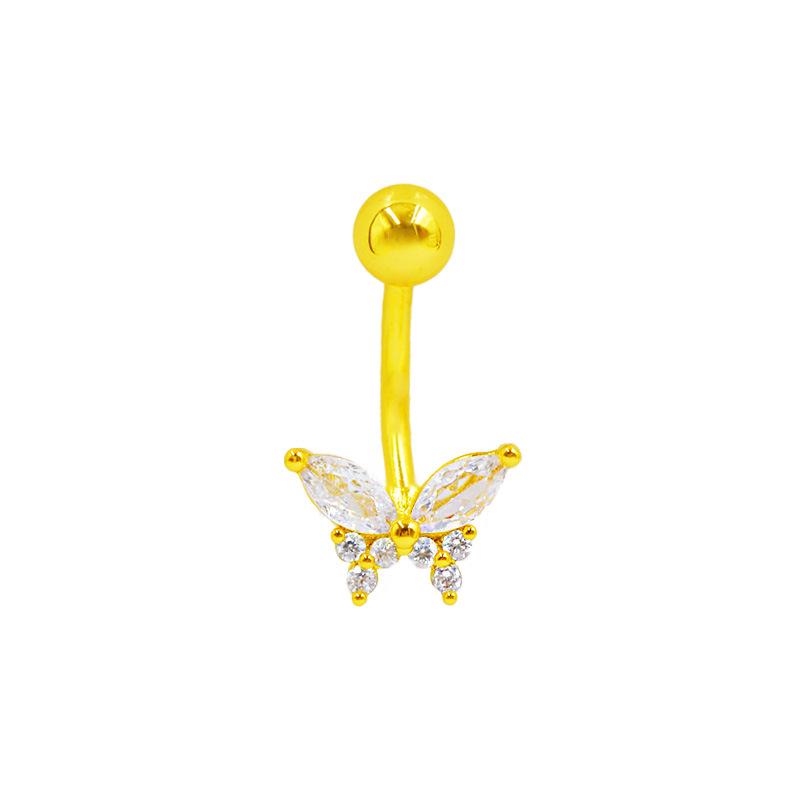 Gaibei Zircon Butterfly and Bird Navel Ring with Hollow Heart