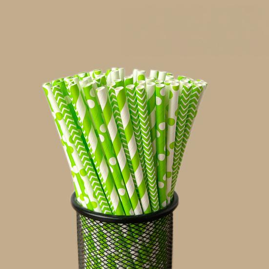 100Pcs Biodegradable Paper Straws Colorful Striped Print Food-Grade Safe Drinking Straws Party Supplies