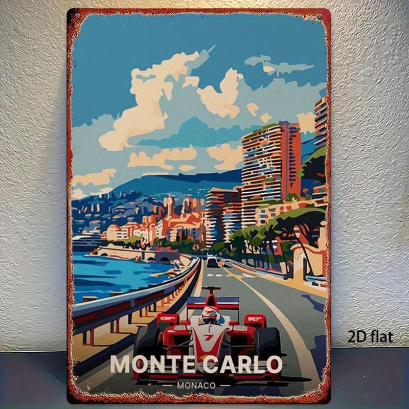 Racing Car Retro Style Metal Decorative Painting for Garage Room Decor