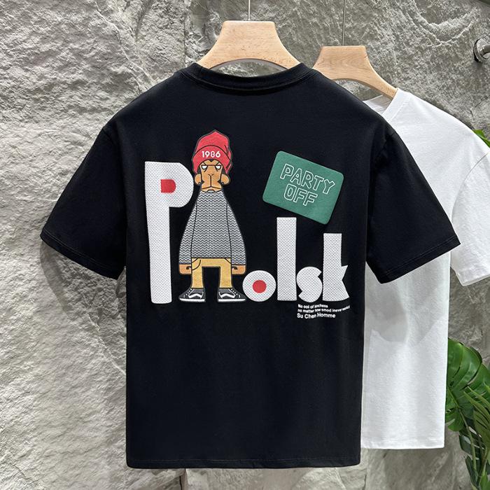 

Season Thin Versatile American Short-sleeved T-shirt Casual Round-neck Pullover Top 5XL чёрный