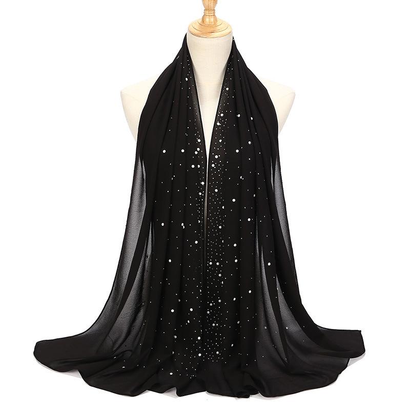 Imitation Pearls Rhinestones Scarves Shawls Women Long Scarf Neckerchief Tudung Bawal Veil Turban Bandana Muslim Hijab Headscarf