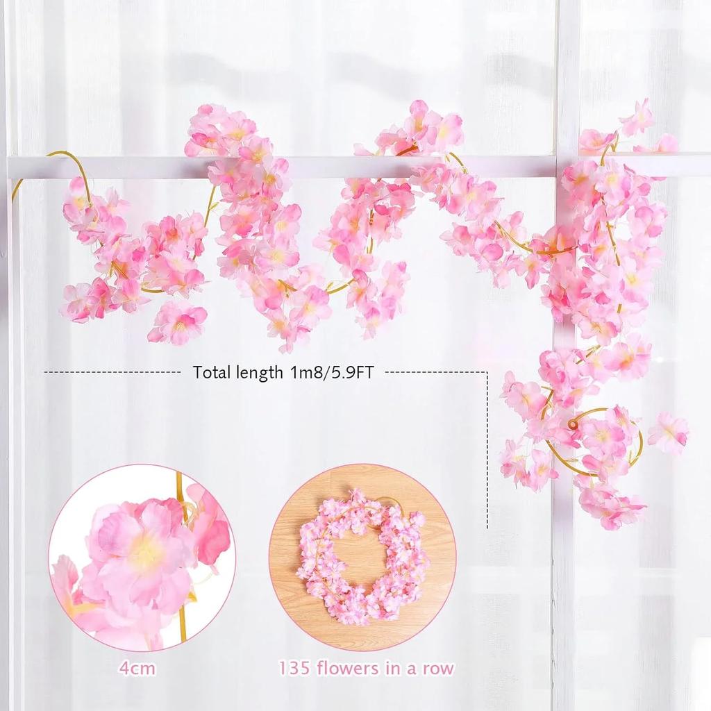 Artificial Pink Sakura Flower Garland Cherry Blossoms Vines Wedding Arch Decor Fake Floral Home Party Backdrop Decoration Gift