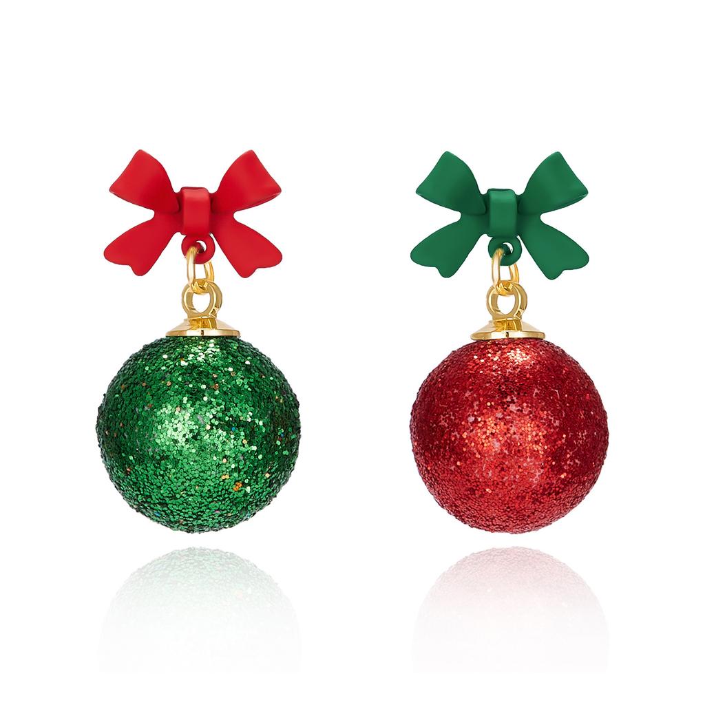 Frohe Weihnachten Grün Rot Runde Kugelkörbchen Ohrringe Für Damen Pailletten Glühbirne Schneeflocke Sterne Hängende Ohrringe Neujahrsfest Schmuck