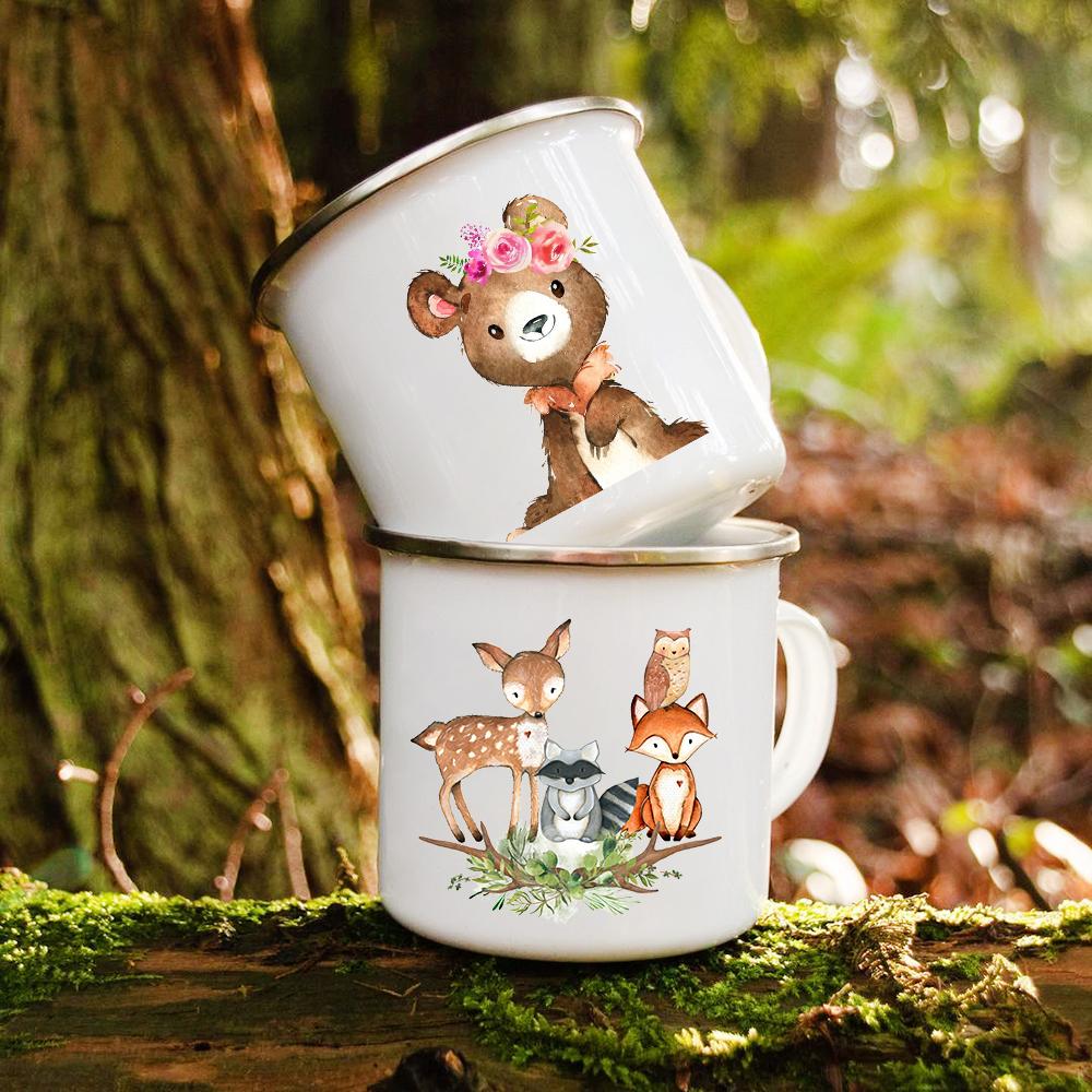 Cute Cartoon Animal Deer Raccoon Owl Print Mugs Camping Cup of Coffee Cupshe Original Breakfast Cups To Sublimate Drinkware Mug