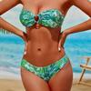 European and American New Split Swimsuit Women's Tube Top Printed Lace-up Sexy Bikini Swimsuit