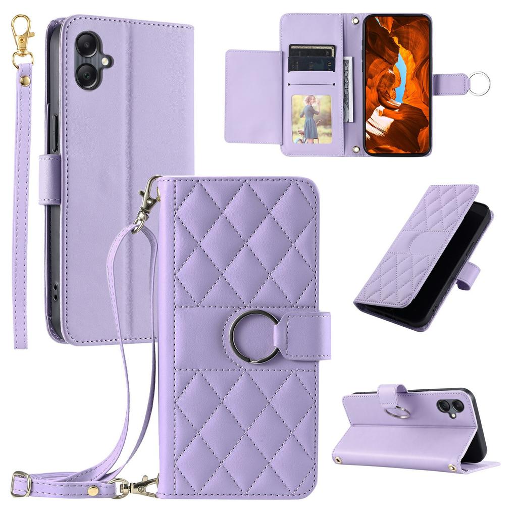 For Samsung Galaxy A07 4G Case Ring Buckle Wallet Stand Rhombus Crossbody Leather Mobile Cover