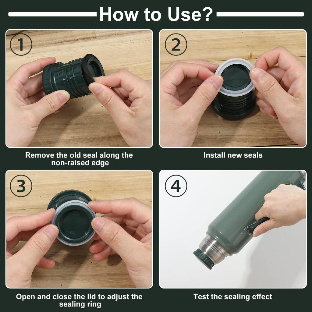 4pcs Replacement Gaskets for Stanley Cup, Silicone Seal Ring for Thermos Lid Compatible With Stanley Classic 20 oz 1.0 QT 1.5 QT 2 QT 2.5 QT Vacuum