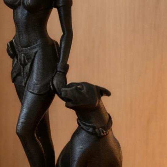 3D Printed Women And Dog Figurine, Egyptian Goddess Dog Sculpture, Collectible Tabletop Statue for Living Room Bedroom Bookshelf, Desk Decor
