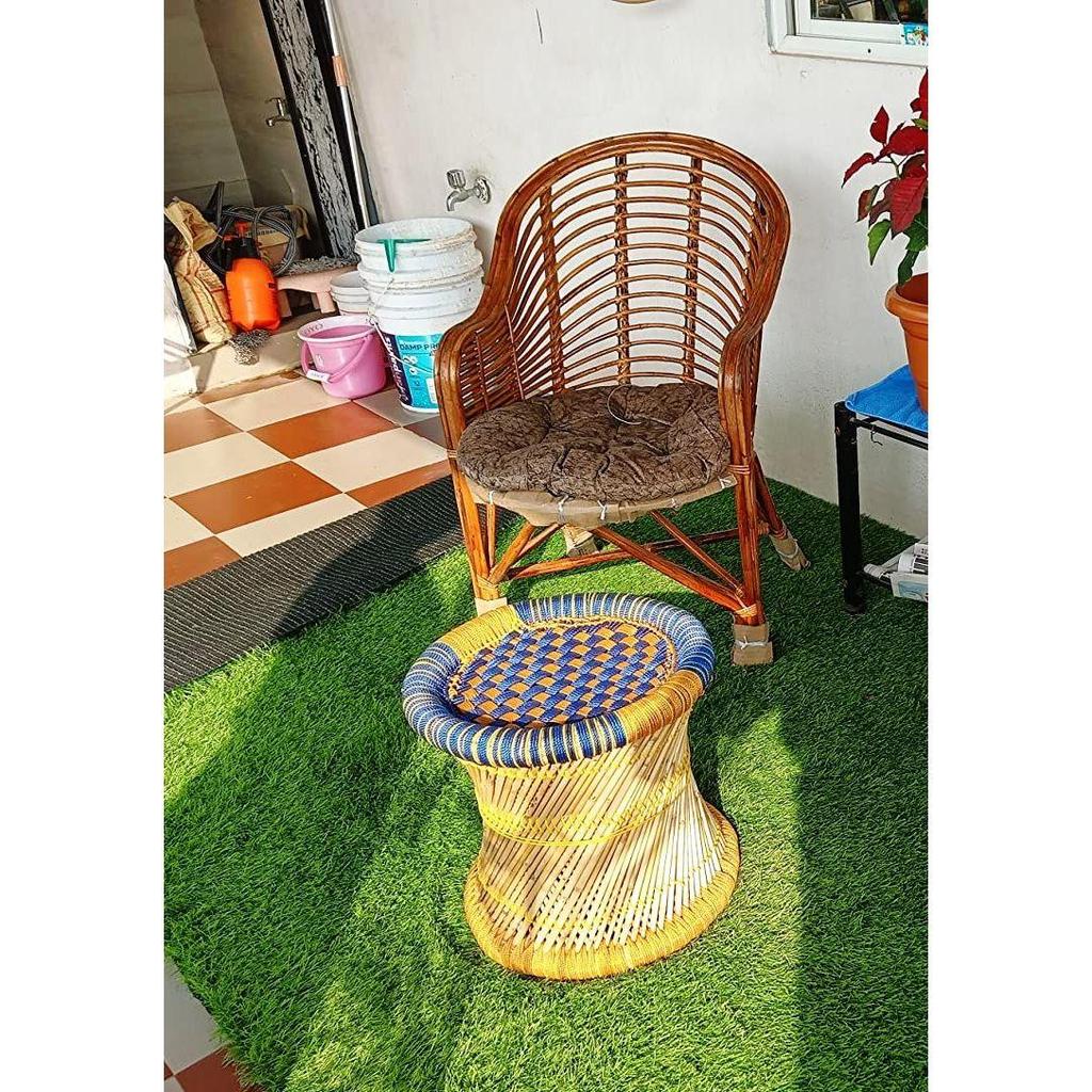 Enterprises Mudda Muddi Chair Garden Handicraft Cane Wood Damroo Black Color (Multicolor) 15 * 15" (Pack of 1)