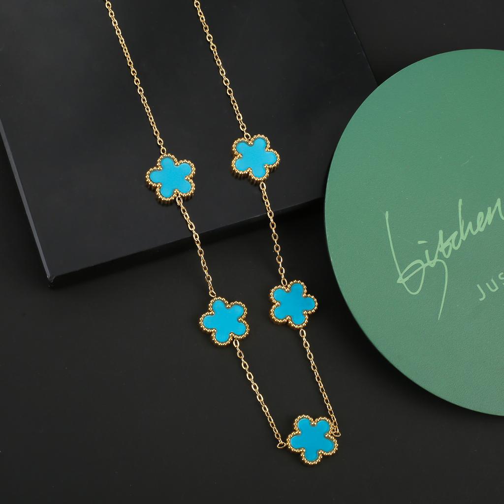 INS Nerezová ocel Pětilistá květina Čtyřlístek Náramek Šperky Sada Náhrdelník Náušnice Pro ženu Denní nošení Šperky