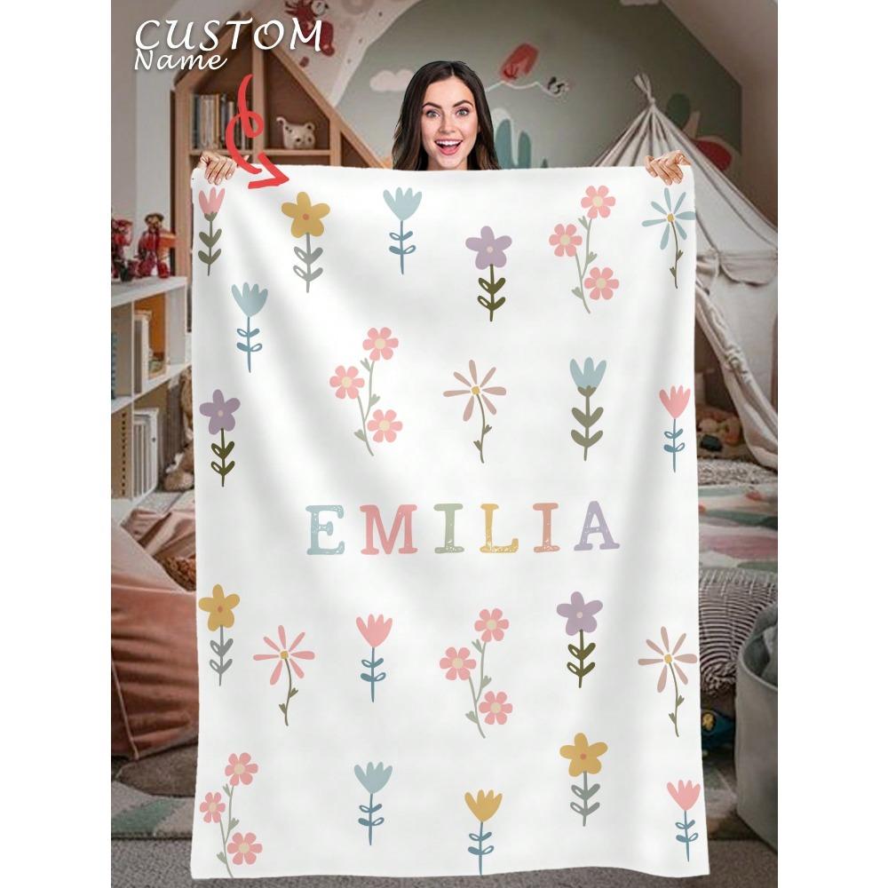 1 Piece Of Personalized Name Custom Blanket Cartoon Cute Icon Flannel Blanket Comfortable Soft And Warm Suitable For All Ages