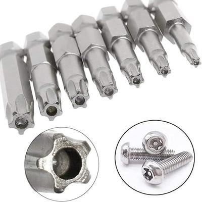 Set mit 7 vernickelten 5-Stern-Bits mit Loch 50 mm lang Sternbit-Schraubendreherbits Hergestellt aus S2-Material Manipulationssichere Sternbits
