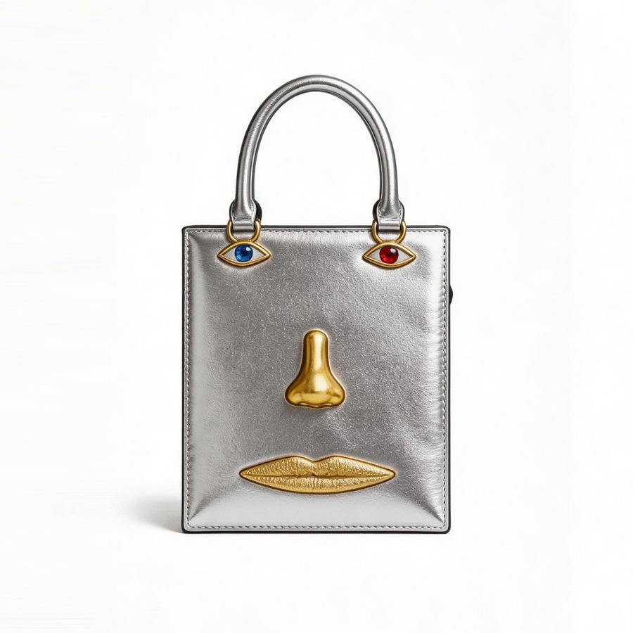 2026 Face Handbag Female Fashion Silver Lacquer Leather Small Square Bag