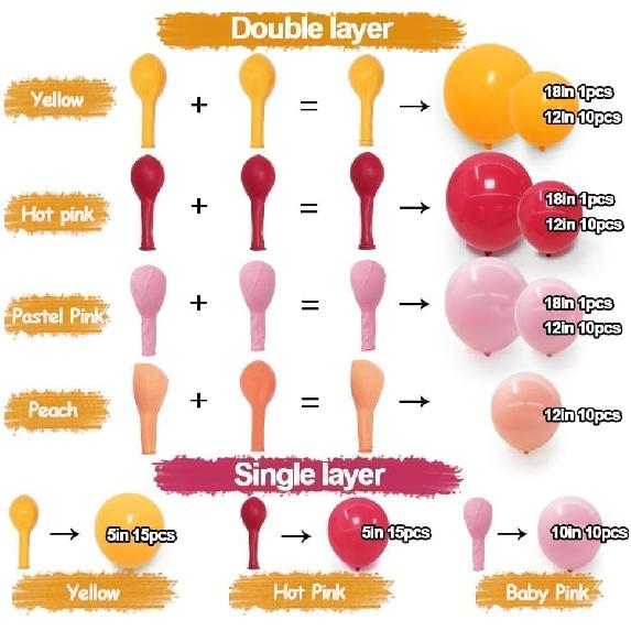 Yellow Pink Balloon Garland - Double Stuffed Baby Pink Peach Balloons Different Sizes Pastel Coral Balloon Arch Kit For Birthday Summer Baby Shower