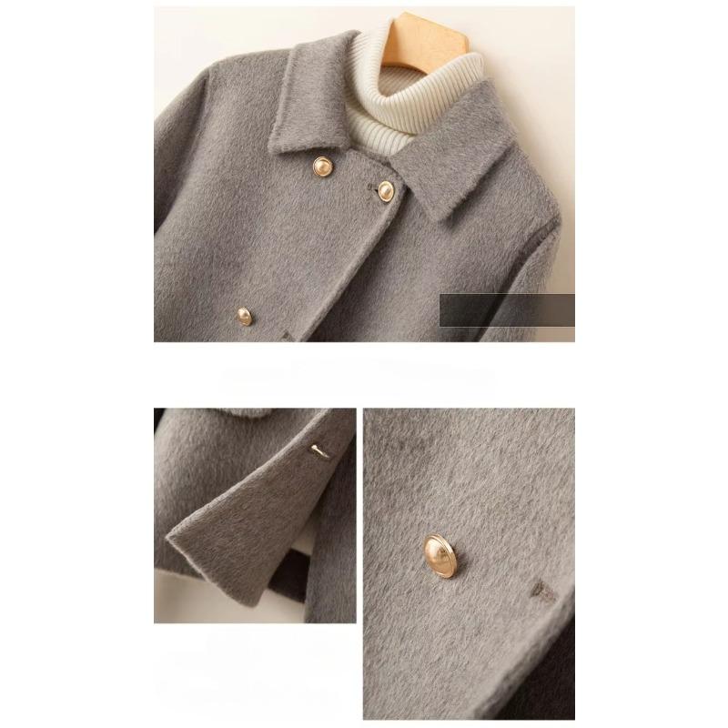 Cashmere Coat Women Autumn Winter Double-Breasted Doll Collar Short Wool Jacket Female Loose Outwear