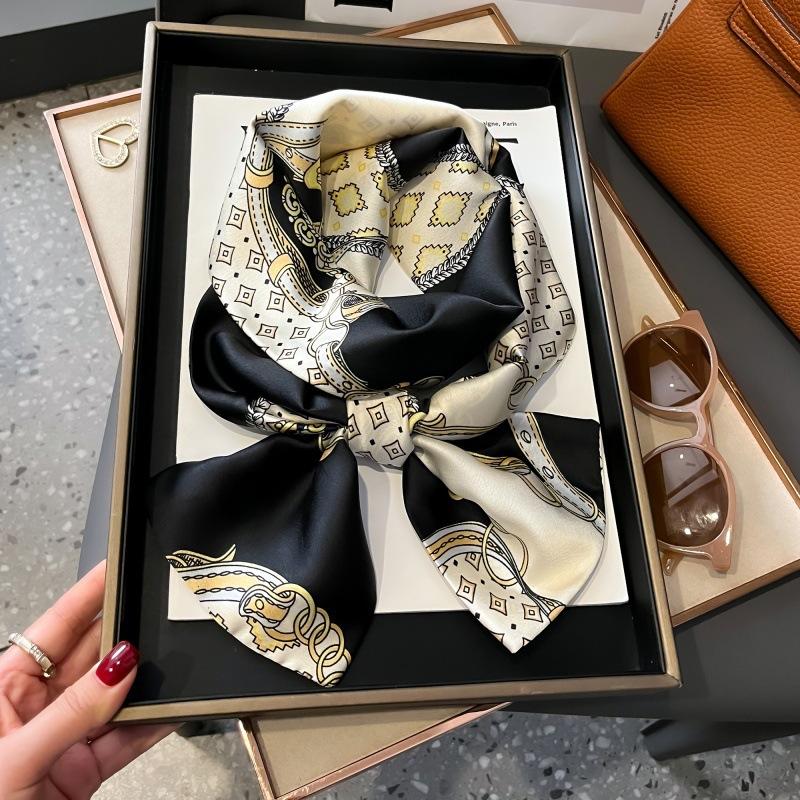 Satin high-end tied hair long silk scarf headband elegant and simple versatile hair band headband streamer hair accessories women's tied bag