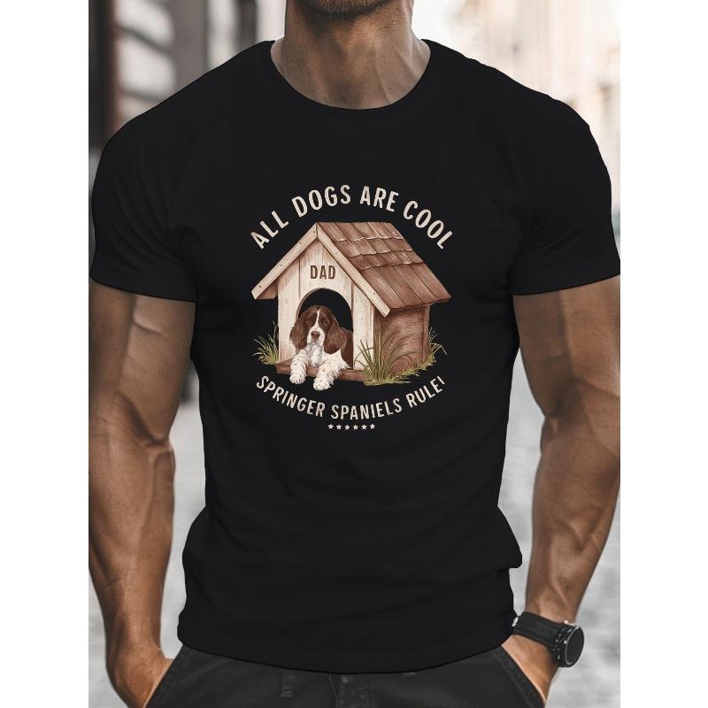 

Men S Casual Crew Neck T-Shirt with Springer Spaniel Doghouse Graphic, Short Sleeve, Slight Stretch, Geometric Pattern, Summer Wear, Dog Tshirt XL