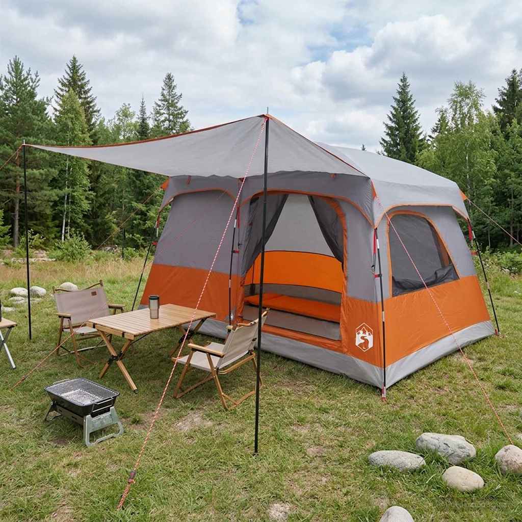 Familienzelt Grau und Orange 320 x 210 x 180 cm Polyester