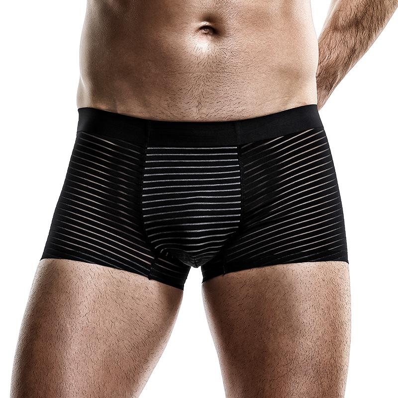 

Мужские ультратонкие полосатые бесшовные боксеры из ледяного шелка - Двухслойная ластовица, Дышащие, Готовые к лету XXXL