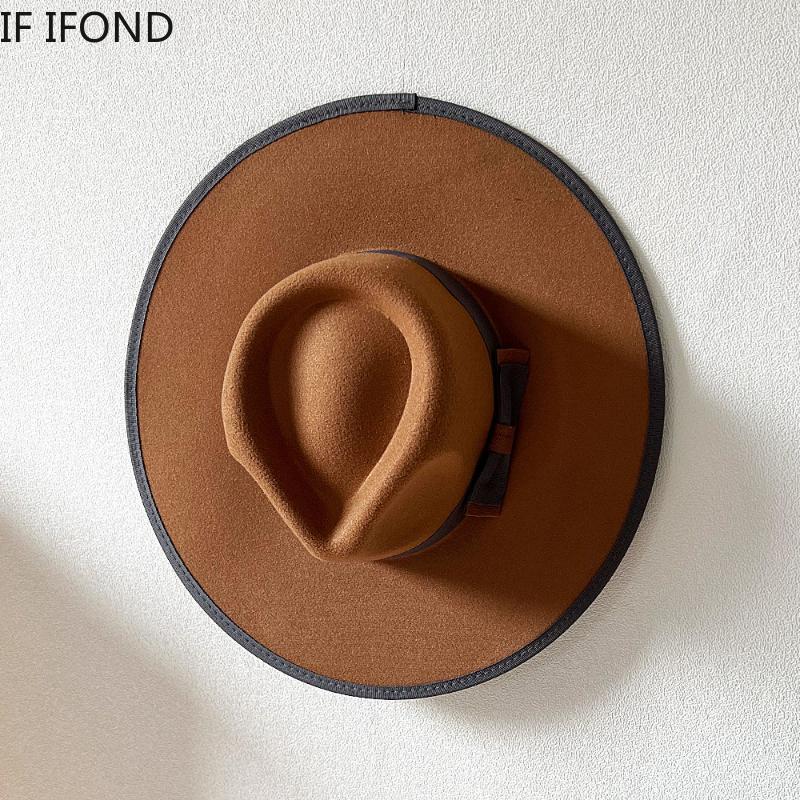 Elegant Fascinator Bow Tie Fedora Hat for Women 9.5cm Wide Brim Men Wool Church Jazz Hats Wedding Party Dress Cap