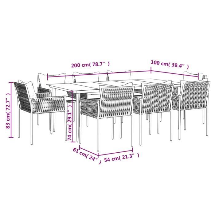 VidaXL Ensemble à manger de jardin 9 pcs coussins résine tressée acier 3187064