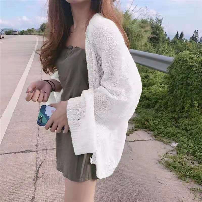 Women's Knitted Shirt Summer Cardigan Sunscreen Clothes Retro Chic Lazy Loose Thin Style