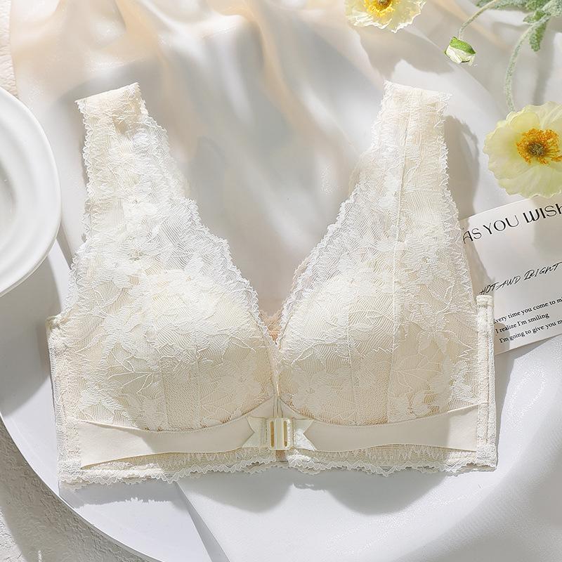 Small Chest Push-up Anti-sagging Front Buckle Beautiful Back Underwear Without Steel Ring Adjustment Type Side Breast Lace Vest Bra