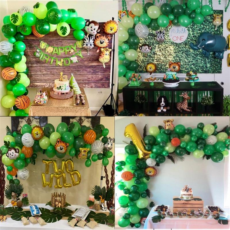 109pcs Palm Leaf Animal Balloons Garland Arch Kit Jungle Safari Party Supplies Favors Kids Birthday Party Baby Shower Boy