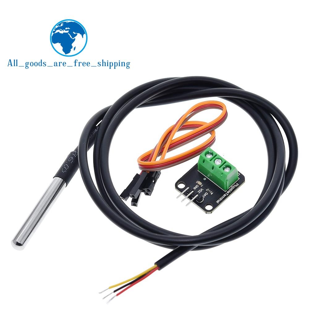 TZT 1/3SET DS18B20 Temperature Detection Module Kit Waterproof 100CM Digital Sensors Cable Stainless Steel Probe Adapter BoardReplacement Sensors2