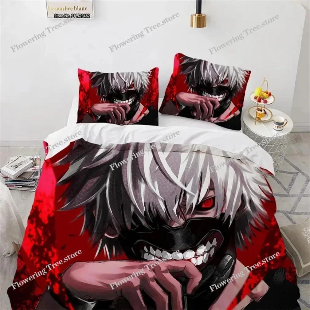 3D-Druck Anime Tokyo Ghoul Kaneki Ken Bettwäsche-Set, Tokyo Ghoul Bettbezug Bettset Steppdecke Kissenbezug Bettdecke King Queen