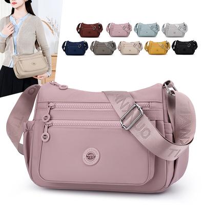 Waterproof Nylon Crossbody Bag for Women Multi Pocket Shoulder Handbag with Wide Strap