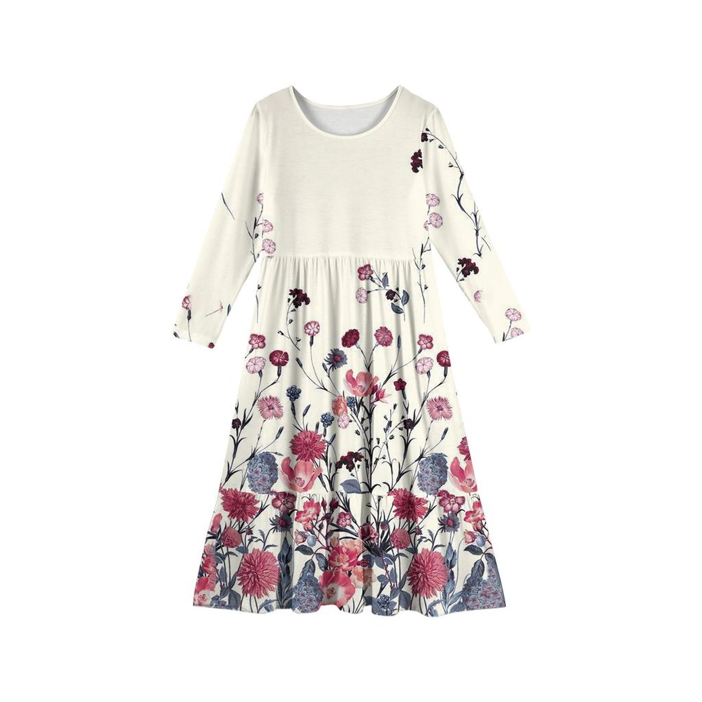 Girls' Maxi Dress Casual Holiday Dresses - Long Sleeve Dress With Pockets For 4-14Y