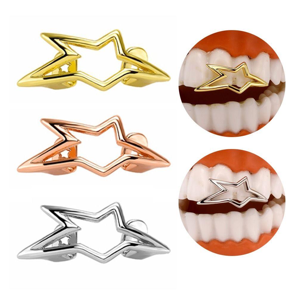 Hollow Dental Grills Copper Pentagram Tooth Caps Fashion Irregular Star Tooth Grillz Men Women