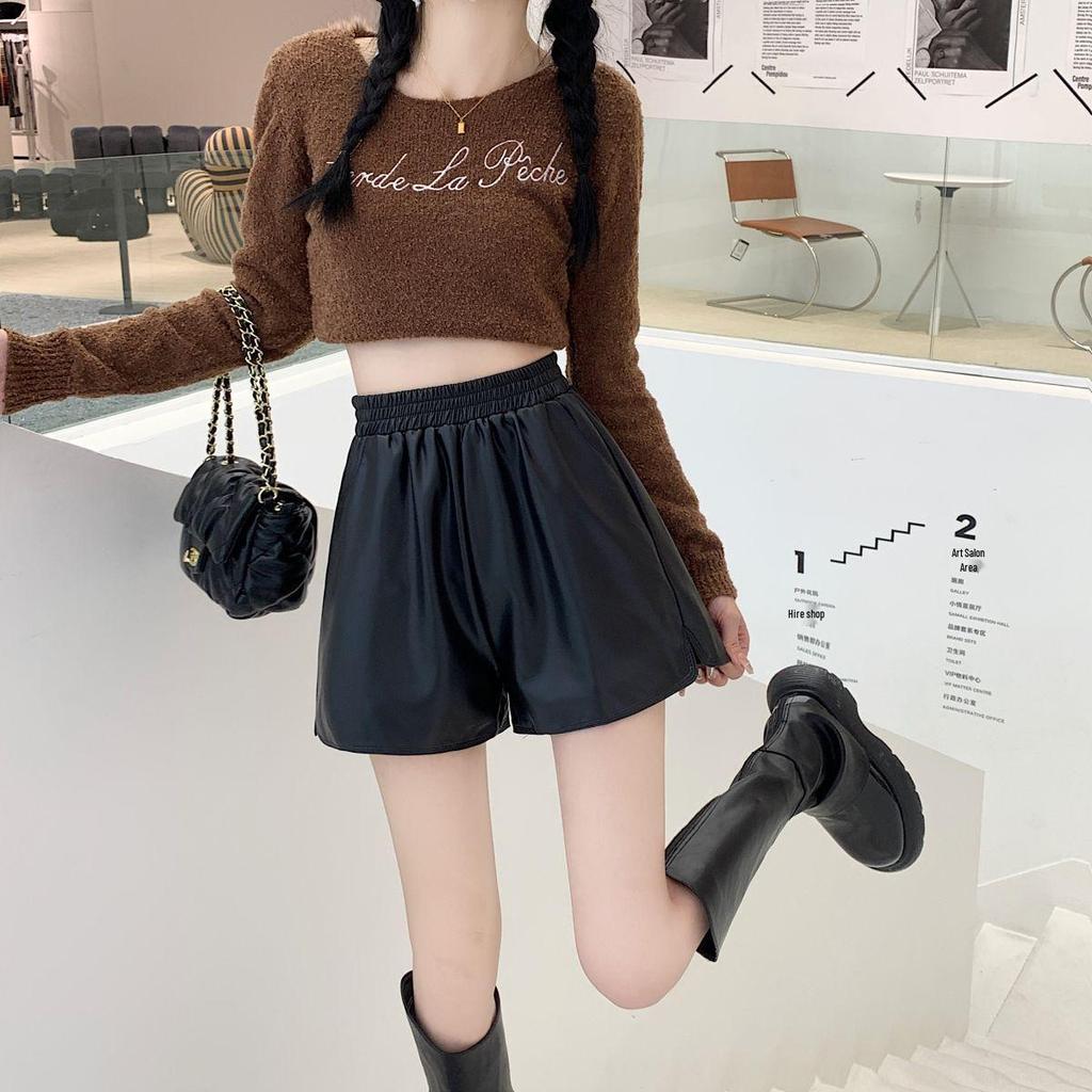 Women's Plus Size High Waist A-Line PU Leather Shorts - Autumn/Winter 2024 Collection